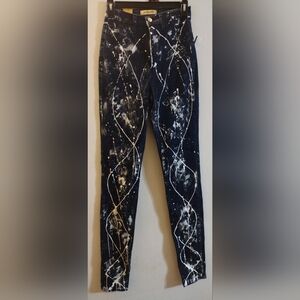 Artistic Navy Blue and White Women's Straight Leg Jeans
